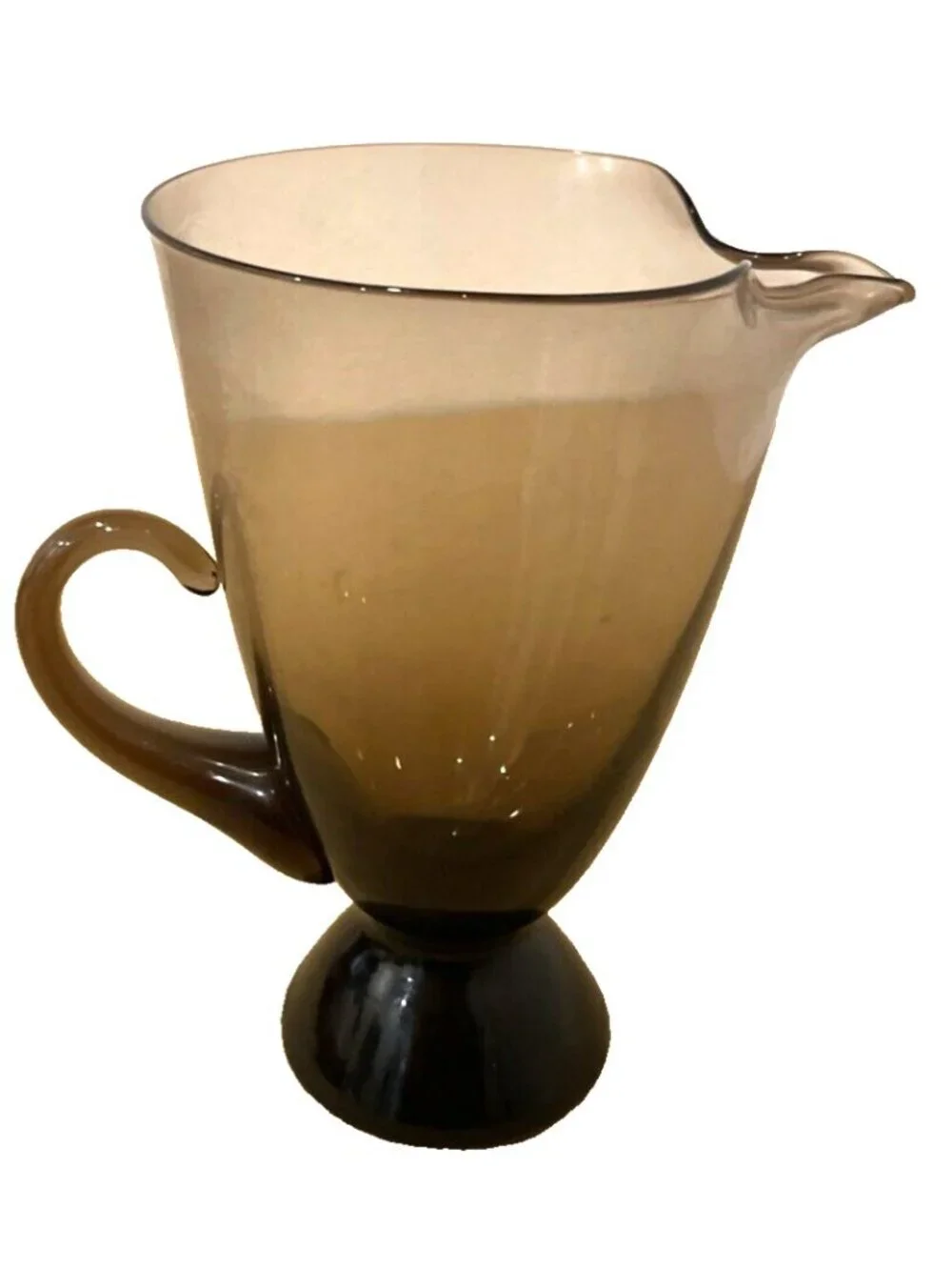 Vintage Mid Century Modern Smoke Gray Art Glass Pitcher Pinched Spout 9